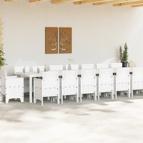 vidaXL Σετ Τραπεζαρίας Κήπου 17 Τεμαχίων με Μαξιλάρια Λευκό Πολυ Ράτανα