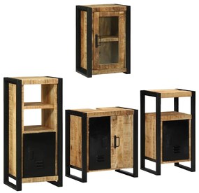 vidaXL Σετ Επίπλων Μπάνιου Επιτοίχιο 4 pcs Καφέ Στερεό ξύλο μάνγκο