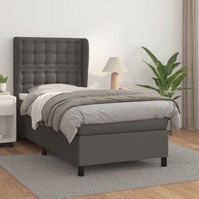 vidaXL Κρεβάτι Boxspring με Στρώμα Γκρι 80 x 200 εκ. Συνθετικό Δέρμα