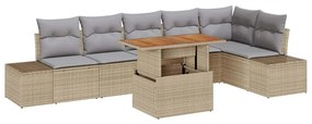 vidaXL Σετ Καναπέ Κήπου με αποθήκευση 7 pcs Μπεζ Πολυ ράταν