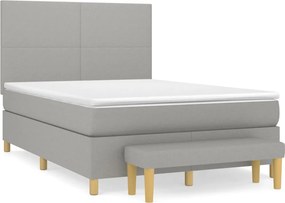 vidaXL Κρεβάτι Boxspring με Στρώμα Ανοιχτό Γκρι 140x190 εκ. Υφασμάτινο