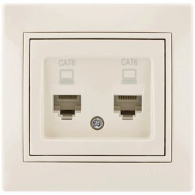 Lezard Πρίζα RJ45 1X8P με 2 Εξόδους Cat 6 Κρεμ Mira (Πλήρης) 701.0303142