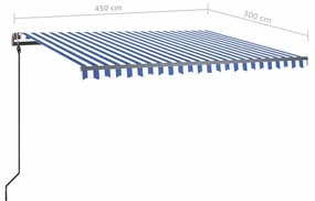 Τέντα Συρόμενη Αυτόματη με Στύλους Μπλε / Λευκό 4,5x3 μ. - Μπλε
