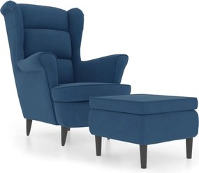 vidaXL Πολυθρόνα Μπλε Βελούδινη με Σκαμπό