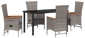 vidaXL Σέτ φαγητού για κήπο με μαξιλάρι 5 pcs Γκρι Πολυ ράταν