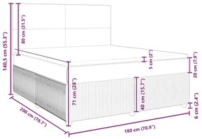 Κρεβάτι Boxspring με Στρώμα Ανοιχτό Γκρι 180x200 εκ. Βελούδινο - Γκρι