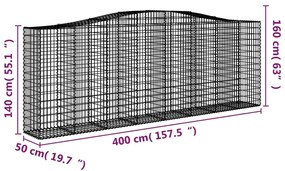 vidaXL Συρματοκιβώτια Τοξωτά 4 τεμ. 400x50x140/160 εκ. Γαλβαν. Ατσάλι