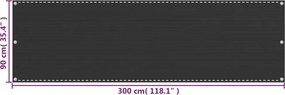 vidaXL Διαχωριστικό Βεράντας Ανθρακί 90 x 300 εκ. από HDPE