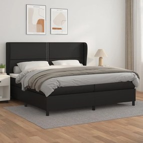 Κρεβάτι Boxspring με Στρώμα Μαύρο 200x200 εκ. Συνθετικό Δέρμα - Μαύρο