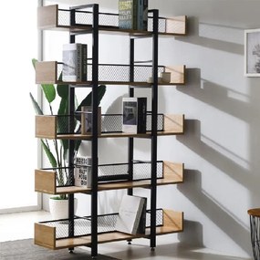 Βιβλιοθήκη Musha μέταλλο μαύρο - oak  120x22x185 εκ. 120x22x185 εκ.