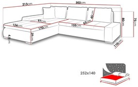 Γωνιακός Καναπές Comfivo 147, Λειτουργία ύπνου, Αποθηκευτικός χώρος, 302x213x80cm, 147 kg, Πόδια: Πλαστική ύλη | Epipla1.gr