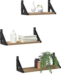 vidaXL Ράφι Τοίχου Επιτοίχιο με αποθήκευση 3 pcs Καπνιστό Δρύς