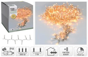 1500 Φωτάκια LED - 30 Μέτρα + 3 Μέτρα σύνδεσης, Κανονική Διάταξη, με χειριστήριο, 8 προγράμματα, Διάφανο καλώδιο PVC - Extra Θερμό Λευκό