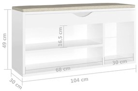 Παπουτσοθήκη Γυαλ. Λευκή 104x30x49εκ. Μοριοσανίδα με Μαξιλάρι - Λευκό