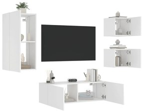 vidaXL Ντουλάπια Τηλεόρασης Τοίχου 4 Τεμ. με Φώτα LED Λευκά
