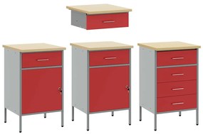 vidaXL Ντουλάπα Εργασίας με συρτάρι 4 pcs Κόκκινο 200 x 55 x 85 εκ