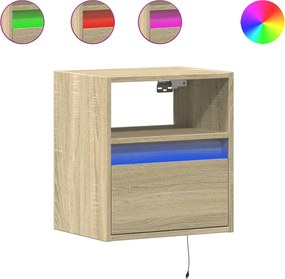 vidaXL Κομοδίνο Επιτοίχιο με Φώτα LED Sonoma Δρυς