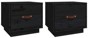 vidaXL Κομοδίνα 2 τεμ. Μαύρα 40x34x35 εκ. από Μασίφ Ξύλο Πεύκου