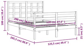 Πλαίσιο Κρεβατιού με Κεφαλάρι 120x200 εκ. από Μασίφ Ξύλο - Καφέ