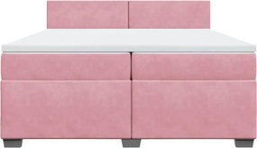 vidaXL Κρεβάτι Boxspring με Στρώμα Ροζ 200x200 εκ. Βελούδινο