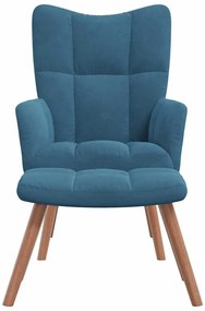 vidaXL Πολυθρόνα Relax Μπλε Βελούδινη με Σκαμπό
