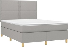 vidaXL Κρεβάτι Boxspring με Στρώμα &amp; LED Αν.Γκρι 140x190εκ. Υφασμάτινο