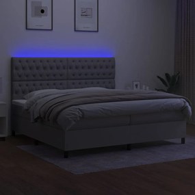 vidaXL Κρεβάτι Boxspring με Στρώμα & LED Αν.Γκρι 200x200εκ. Υφασμάτινο