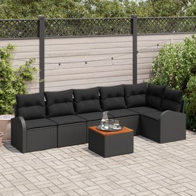 vidaXL Σετ Καναπέ Κήπου 7 pcs Μαύρο Μεγάλο Ρατάν