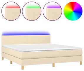 vidaXL Κρεβάτι Boxspring με Στρώμα &amp; LED Κρεμ 180x200 εκ. Υφασμάτινο