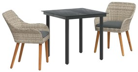 vidaXL Σέτ φαγητού για κήπο 3 pcs Ανοιχτό γκρι συνθετικό ρατάν