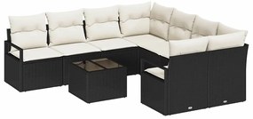 vidaXL Σετ Καναπέ Κήπου με μαξιλάρι 9 pcs Μαύρο, Κρέμα 55 x 55 x 37 εκ