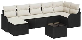 vidaXL Σετ Καναπέ Κήπου με μαξιλάρι 8 pcs Μαύρο και λευκό Πολυ ράταν