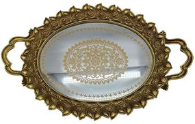 Διακοσμητικός Δίσκος Με Καθρέπτη Flower 279-222-156 40x25x4cm Gold Polyresin