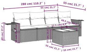 vidaXL Σαλόνι Κήπου Σετ 5 Τεμαχίων Καφέ Συνθετικό Ρατάν με Μαξιλάρια