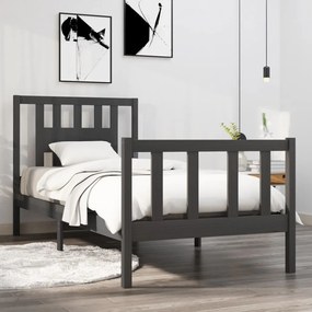 vidaXL Πλαίσιο Κρεβατιού Γκρι 90 x 190 εκ. από Μασίφ Ξύλο Single