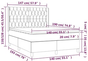 vidaXL Κρεβάτι Boxspring με Στρώμα Μαύρο 140x190 εκ. Βελούδινο