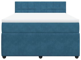 vidaXL Κρεβάτι Boxspring με Στρώμα Μπλε 160x200 εκ. Βελούδινο