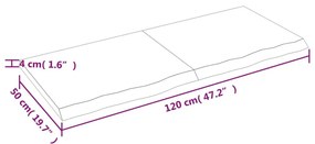 Ράφι Τοίχου 120x50x(2-4) εκ. από Ακατέργαστο Μασίφ Ξύλο Δρυός - Καφέ