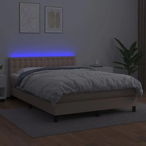 vidaXL Κρεβάτι Boxspring Στρώμα&amp;LED Καπουτσίνο 140x200 εκ. Συνθ. Δέρμα