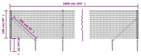 vidaXL Συρματόπλεγμα Περίφραξης Ανθρακί 1 x 10 μ. με Καρφωτές Βάσεις