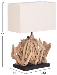 Επιτραπέζιο ορθογώνιο φωτιστικό Twiggy driftwood &amp; λευκό καπέλο 35x14x50Υ εκ.