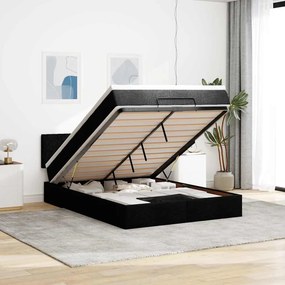 vidaXL Οθωμανικό κρεβάτι με στρώμα &amp; LEDs Μαύρο 140x190 cm Ύφασμα