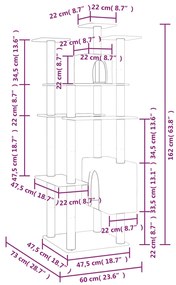 vidaXL Γατόδεντρο Aνοιχτό Γκρι 162 εκ. με Στύλους Ξυσίματος από Σιζάλ