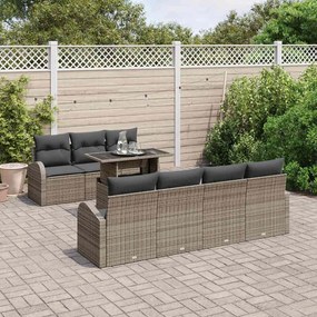 vidaXL Σετ Καναπέ Κήπου με μαξιλάρι 8 pcs Γκρι Πολυ ράταν