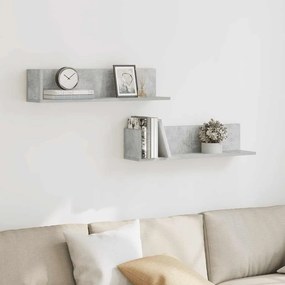 Ράφια τοίχου 2 τεμάχια Μπετόν Γκρι 75x16,5x16,5 cm Ξύλο μηχανής - Γκρι