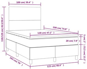 Κρεβάτι Boxspring με Στρώμα &amp; LED Σκ.Γκρι 120x190εκ. Υφασμάτινο - Γκρι