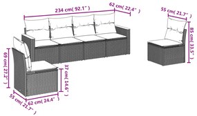 vidaXL Καναπές Κήπου 6 Τεμαχίων Μαύρο από Συνθετικό Ρατάν με Μαξιλάρια