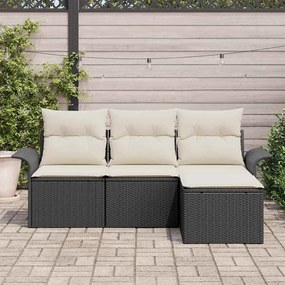 vidaXL Σετ Καναπέ Κήπου με μαξιλάρι 4 pcs Μαύρο Πολυ ράταν