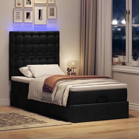 VidaXL Οθωμανικό κρεβάτι με στρώμα & LEDs Μαύρο 100x200 cm Ύφασμα