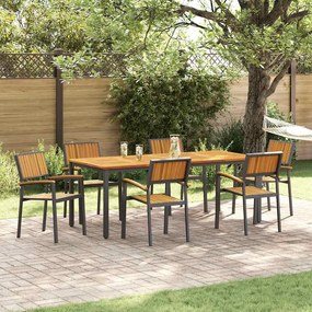 vidaXL Σέτ φαγητού για κήπο 7 pcs Μαύρο και καφέ 200 x 90 x 75 cm